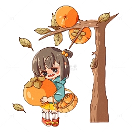 立秋女孩摘柿子
