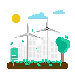 手绘风力发电环保能源