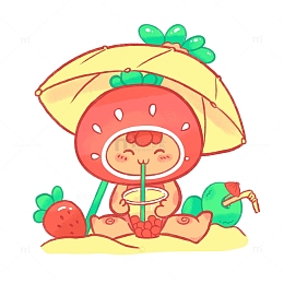 草莓拟人小女孩可爱人物贴纸手抄报元素