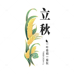 节气立秋手麦穗绘插画字体元素