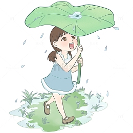 夏天雨水荷叶女孩