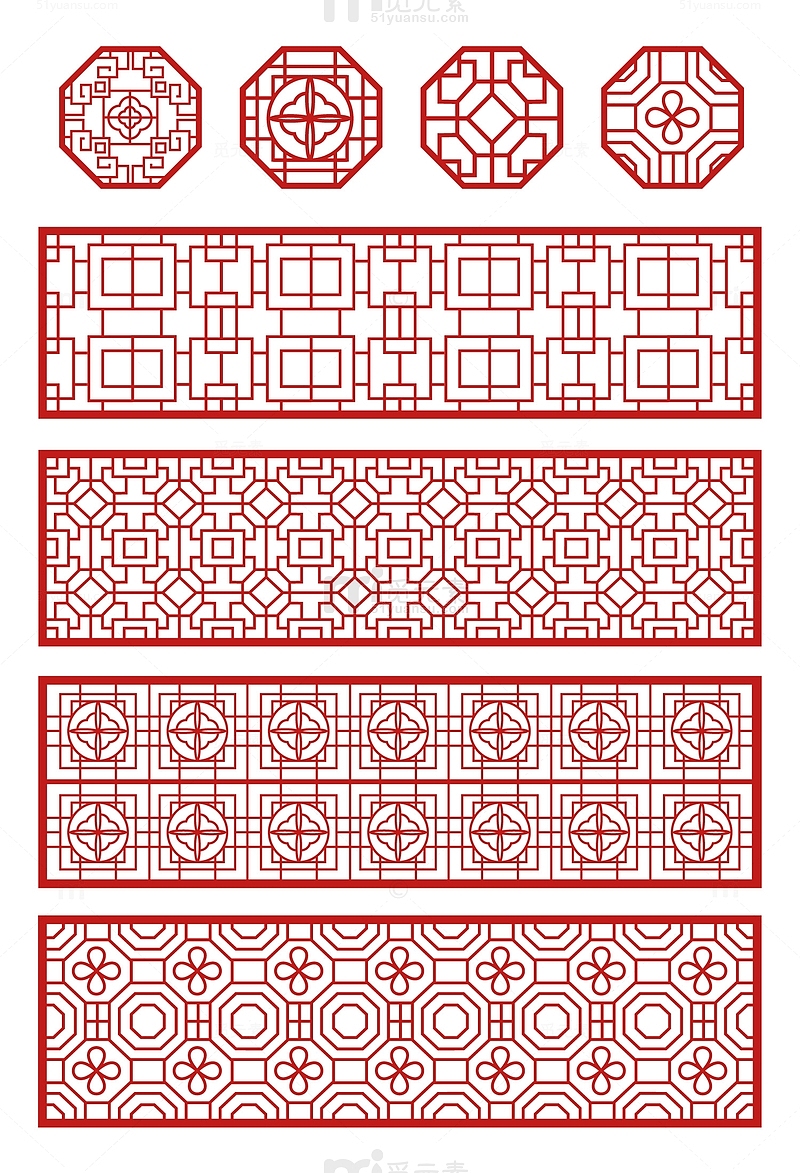 红色中国风传统窗花装饰纹理边框