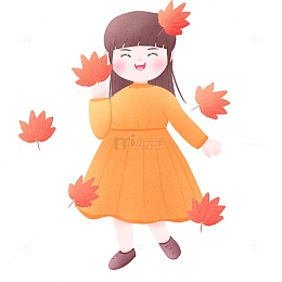 手绘立秋女孩枫叶