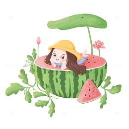 夏天西瓜插画可爱女孩人物