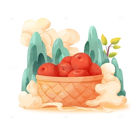 简约秋季丰收苹果小场景