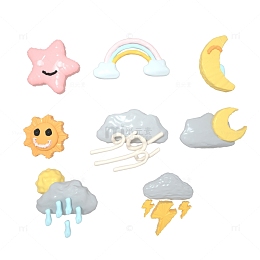 3D立体黏土形状天气表情标签