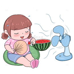 大暑吃西瓜吹风扇解暑