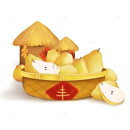 手绘秋天立秋收丰收雪梨场景素材