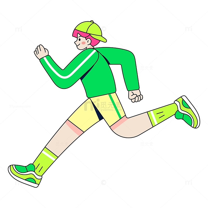 夏日多巴胺男生跑步运动卡通手绘插画