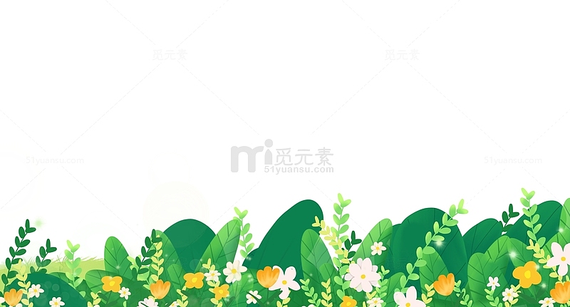 手绘夏季花草草丛针叶林装饰插画元素