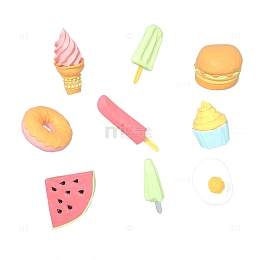 3D立体黏土形状食物夏天冰淇淋标签