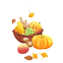 立秋南瓜玉米苹果元素插画