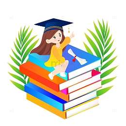 卡通学士女孩书本矢量元素