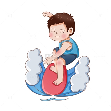 大暑夏天冲浪玩水手绘插画psdpng噪点肌理风夏日冲浪人物psdpng矢量