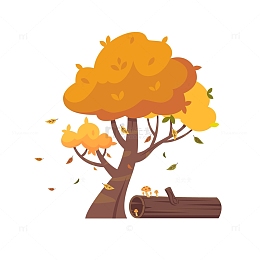 立秋秋天树木落叶场景插画元素