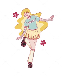 夏日狂欢多巴胺女孩手绘人物