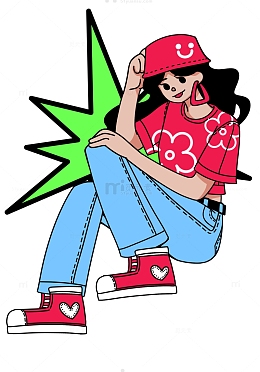 夏日多巴胺女孩手绘元素