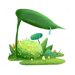 手绘卡通绿植树叶小鸡插画小场景元素