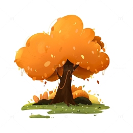 手绘秋季落叶立秋植物小场景插画元素