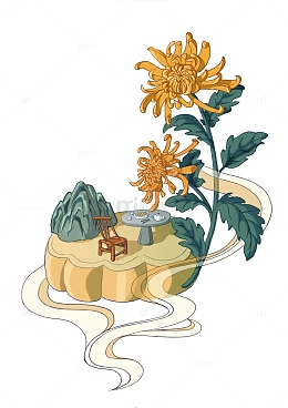 菊下月饼饮茶图