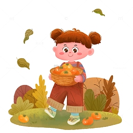 立秋柿子女孩元素插画