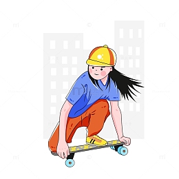 手绘滑板女孩