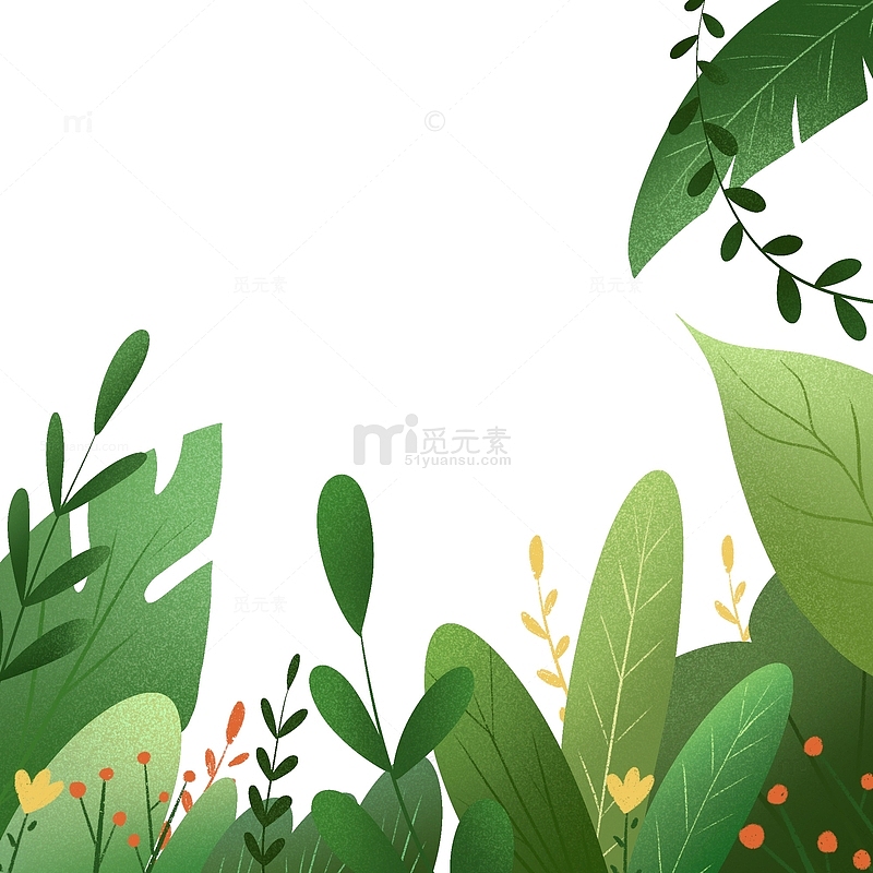 手绘春天卡通绿植植物装饰插画边框元素