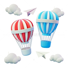 3D立体卡通彩色漂浮热气球装饰元素