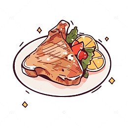 烤肉烤猪排矢量线性插画