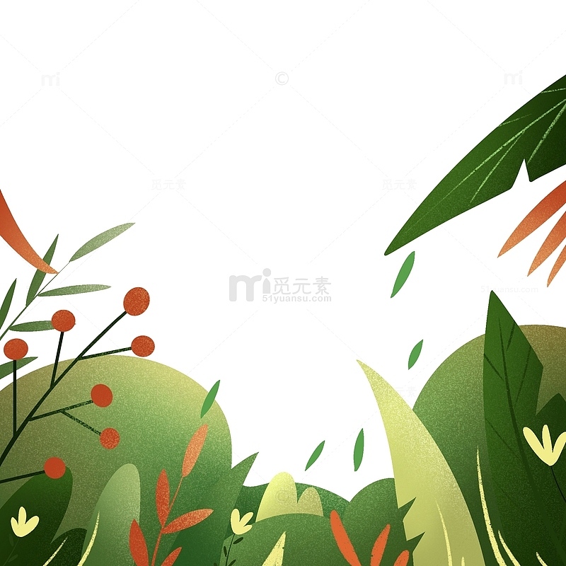 手绘植物花朵绿植纹理噪点插画边框元素