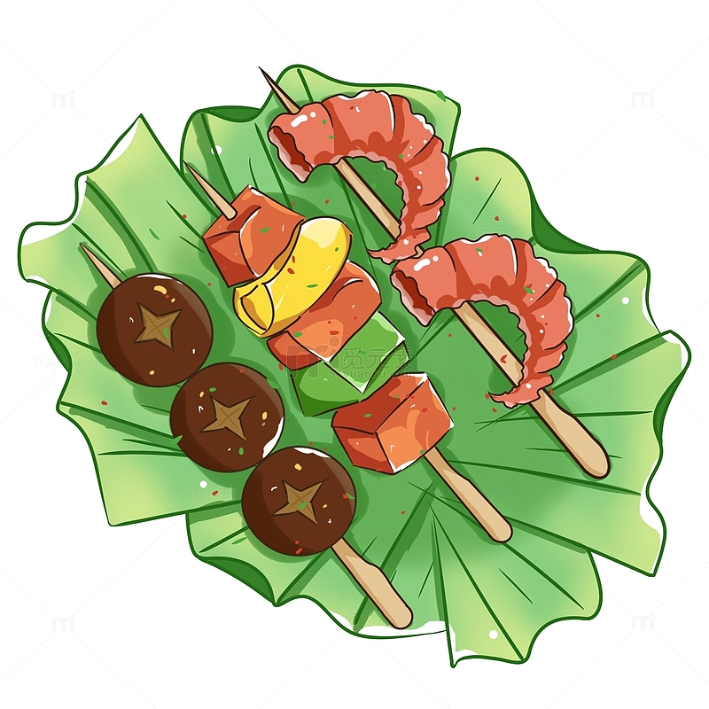 餐饮美食烧烤烤串烤虾插画元素