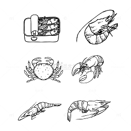 手绘黑色美味海鲜烧烤