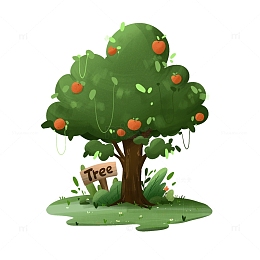 手绘卡通苹果树木绿植草坪插画场景元素
