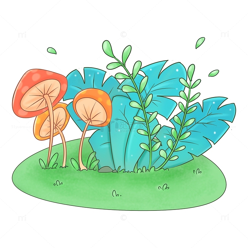 植物元素蘑菇小草绿叶