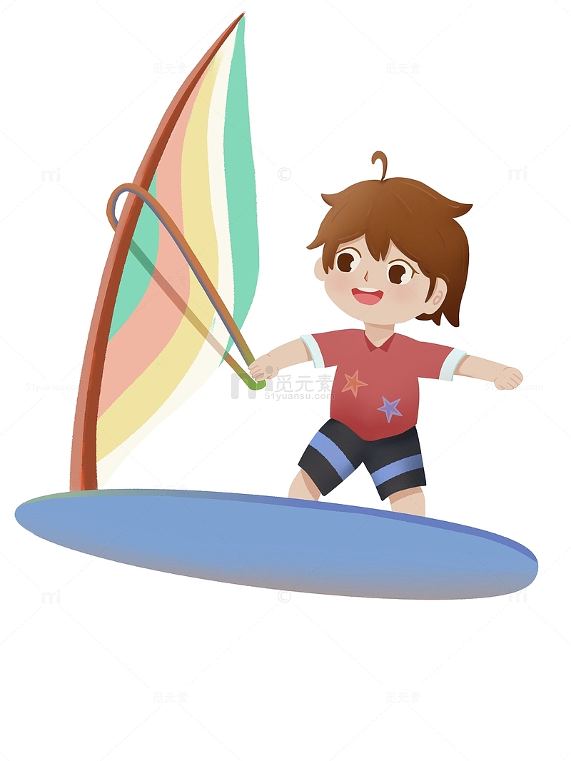 夏季避暑冲浪的小男孩