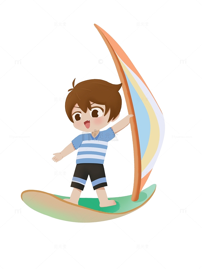 夏季冲浪的小男孩