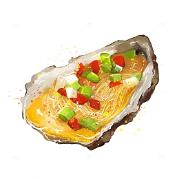 烧烤碳烤蒜蓉粉丝生蚝手绘插画元素