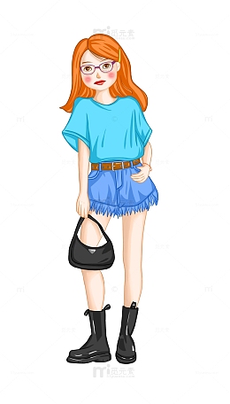 手绘人物夏日穿搭多巴胺少女