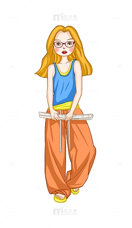 手绘人物夏日穿搭多巴胺少女金发女郎眼镜妹