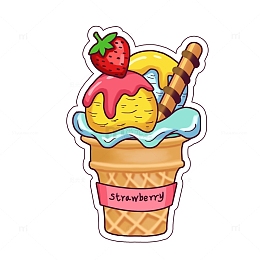 夏日多巴胺配色冰淇淋草莓甜筒