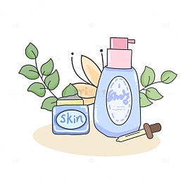 简约卡通化妆品护肤品插画元素