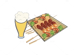 夏季夜宵啤酒加烧烤