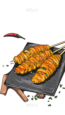 烤面筋烧烤手绘