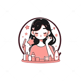 化妆的女生矢量插画