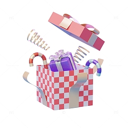 红白色格子打开的礼盒电商3D元素