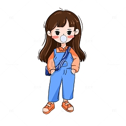 手绘卡通儿童可爱女孩多巴胺穿搭人物