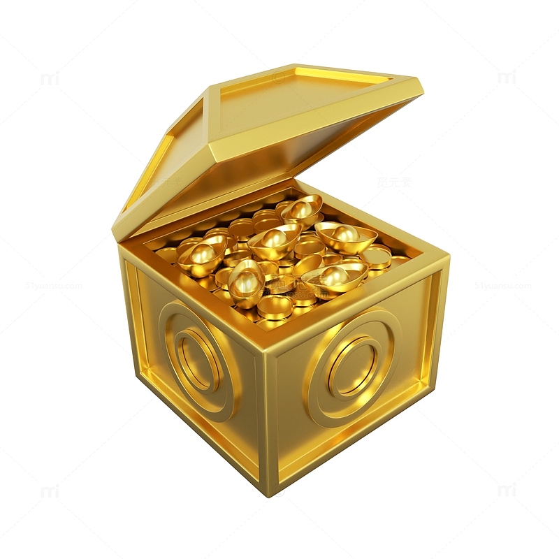 3D金黄黄金宝箱