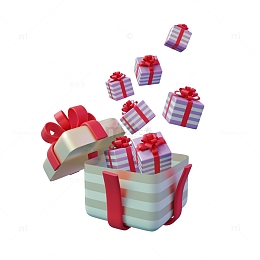 打开的大礼包电商购物条纹礼盒3D促销元素