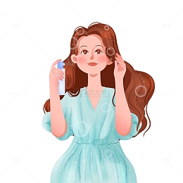 美容补水女孩人物元素插画