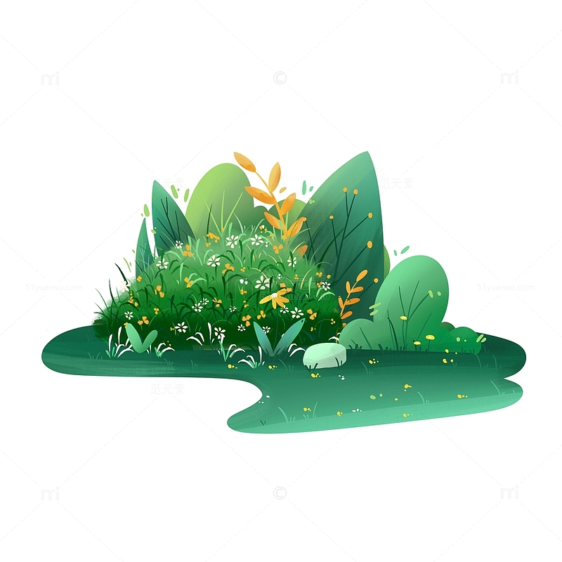 手绘草丛花朵绿叶绿植插画植物元素